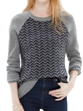 Madewell Merino Wool Crewneck Sweater Knit Top Herringbone Gray Blue S?
